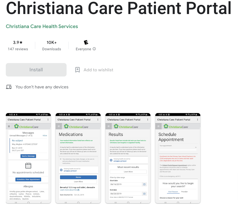 Christiana Care Patient Portal App