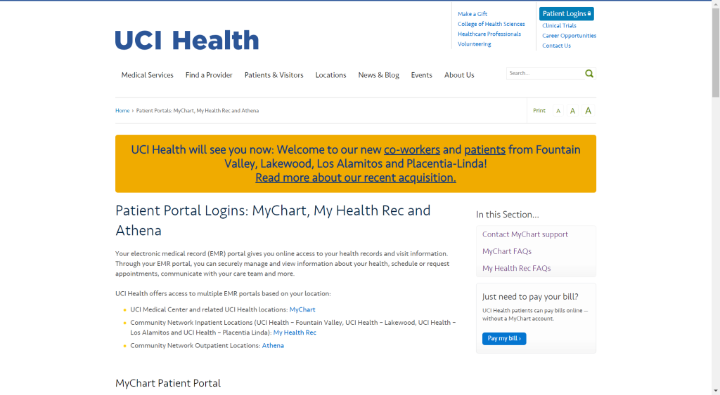 UCI MyChart Patient Portal